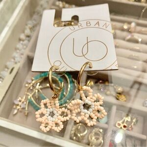 Beaded Daisy Flower Hoop Drop Earrings